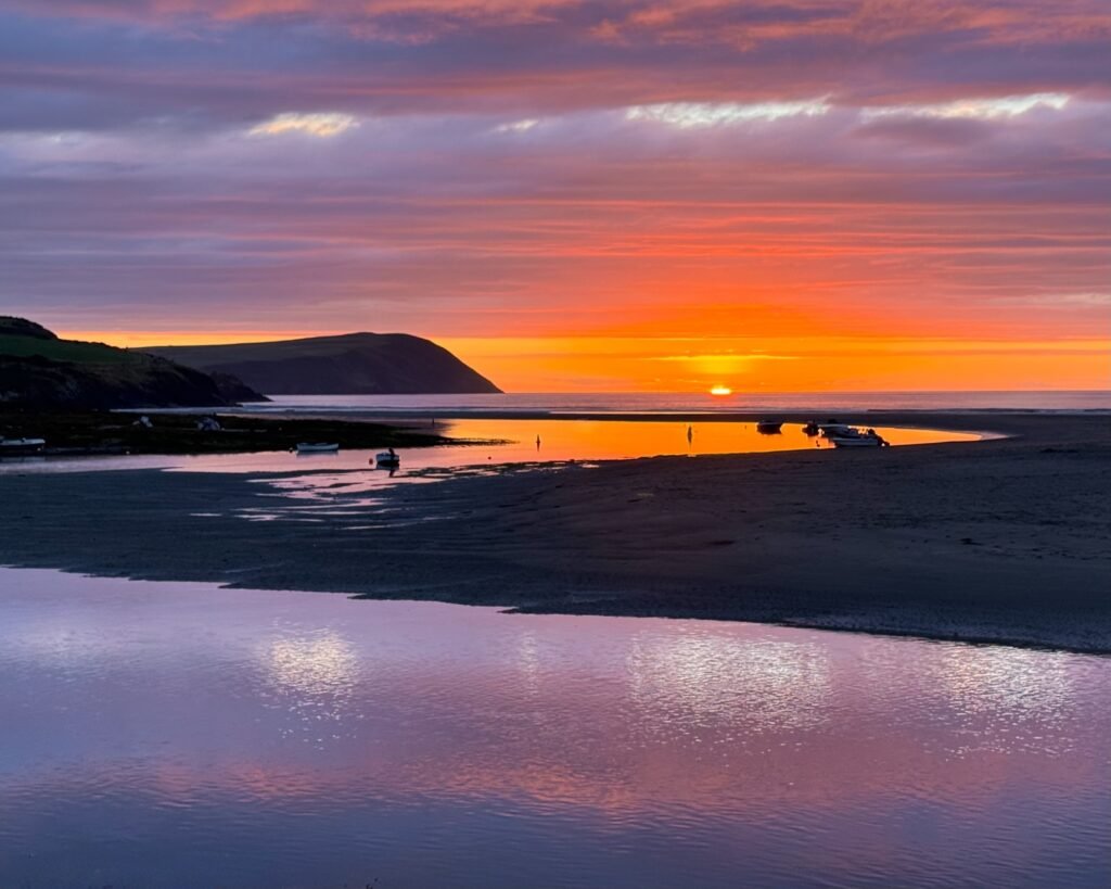 Multicoloured sunset at the Parrog in Newport, Pembrokeshire, Wales