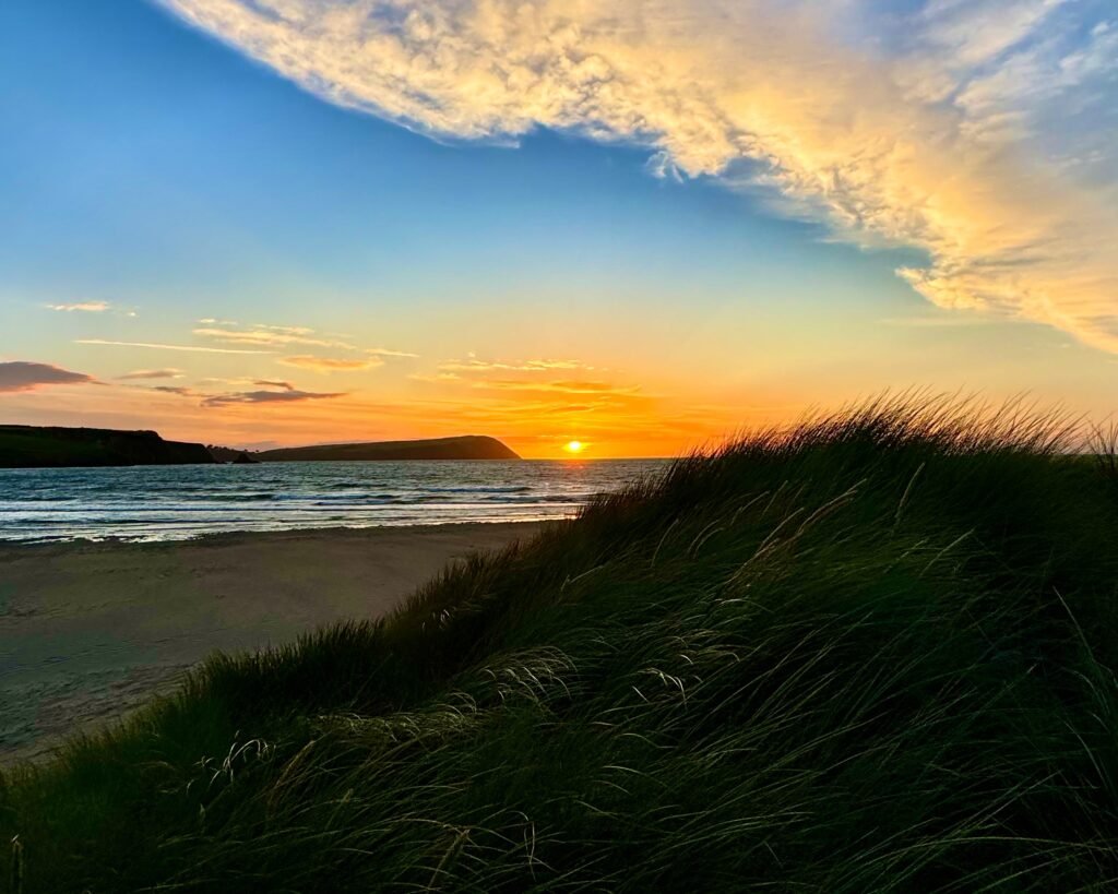Sunset from the dunes at Newport Sands, Pembrokeshire, Wales