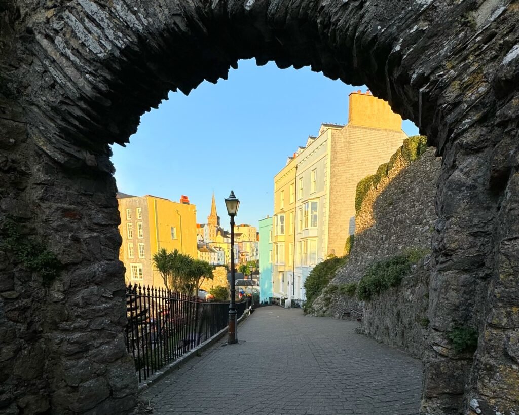Tenby Castle Gateway, just after sunrise, Pembrokeshire, Wales