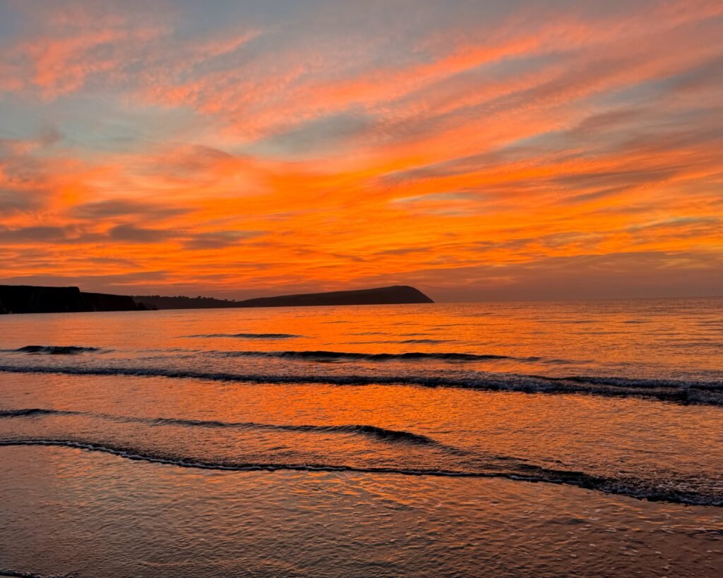 Autumn sunset at Newport Sands, Pembrokeshire, Wales