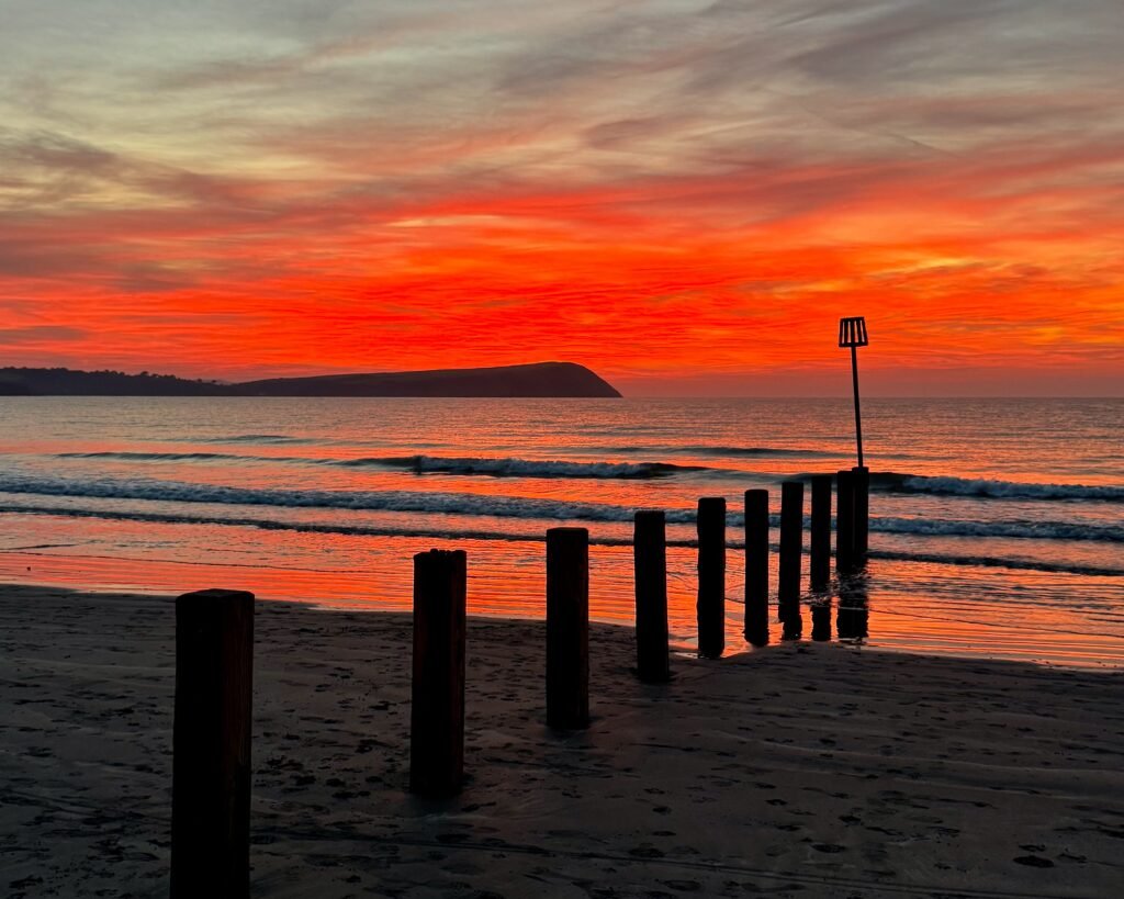 Red twilight at Newport Sands, Pembrokeshire, Wales