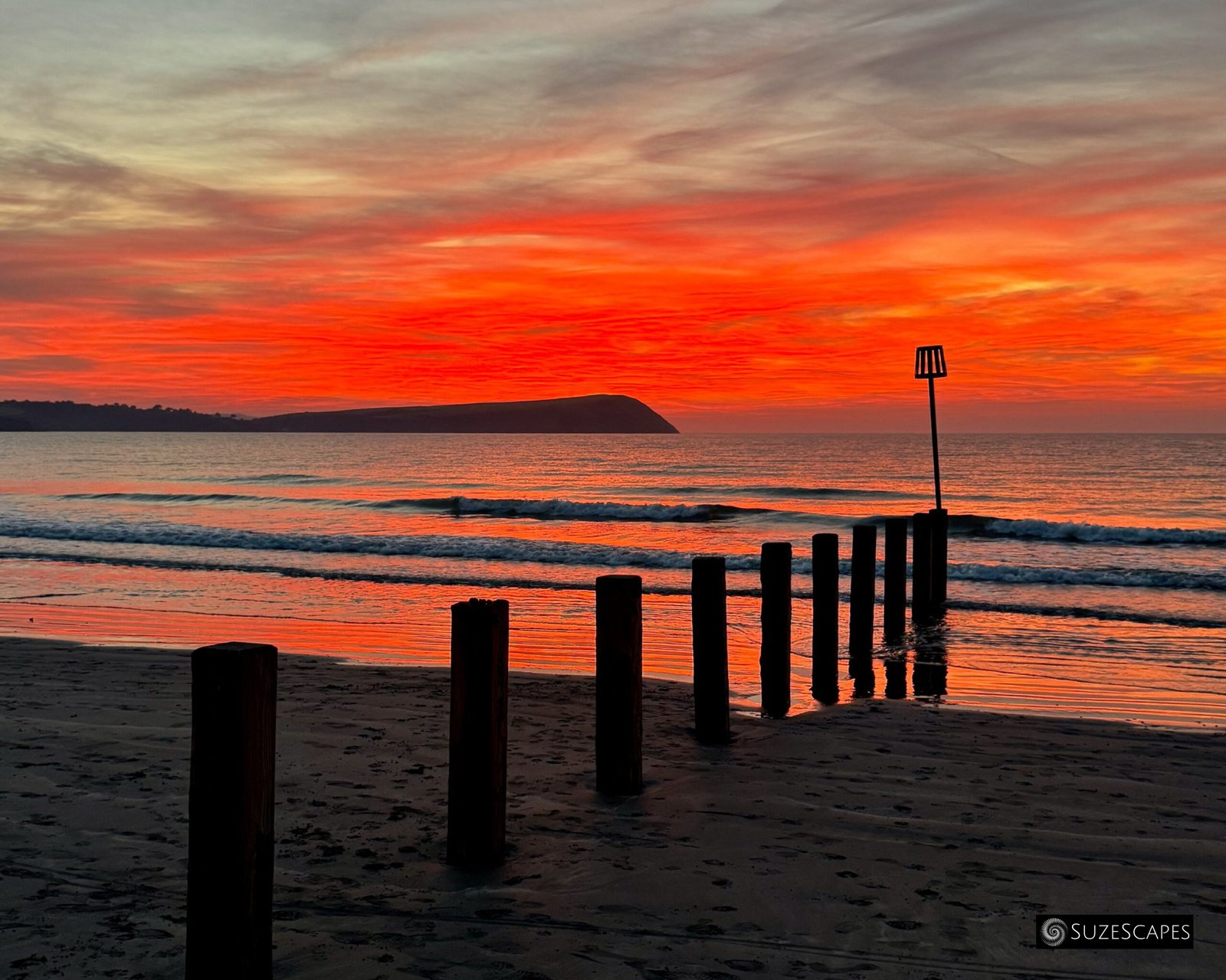 Red twilight at Newport Sands, Pembrokeshire, Wales