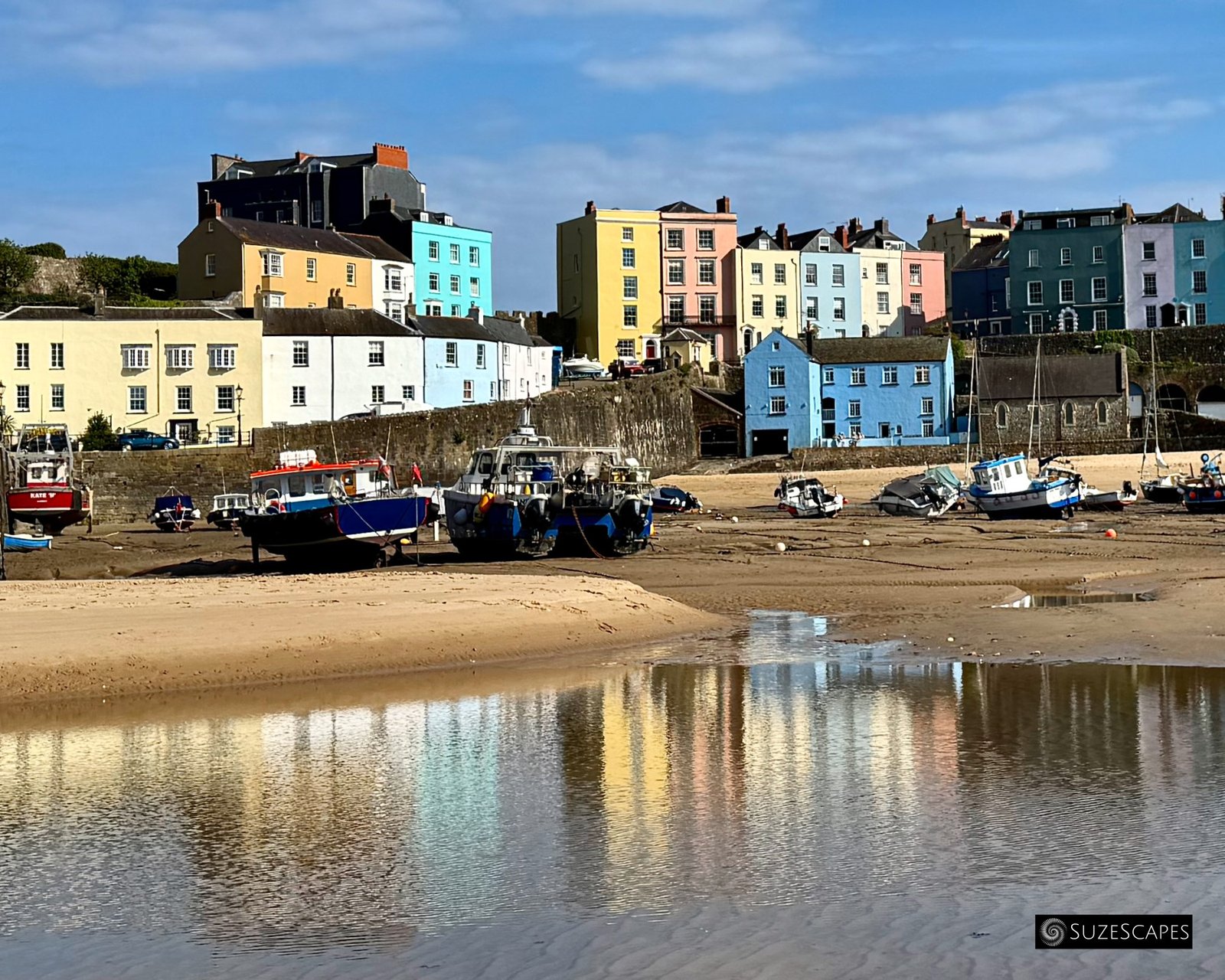 Tenby harbour at low tide, Pembrokeshire, Wales