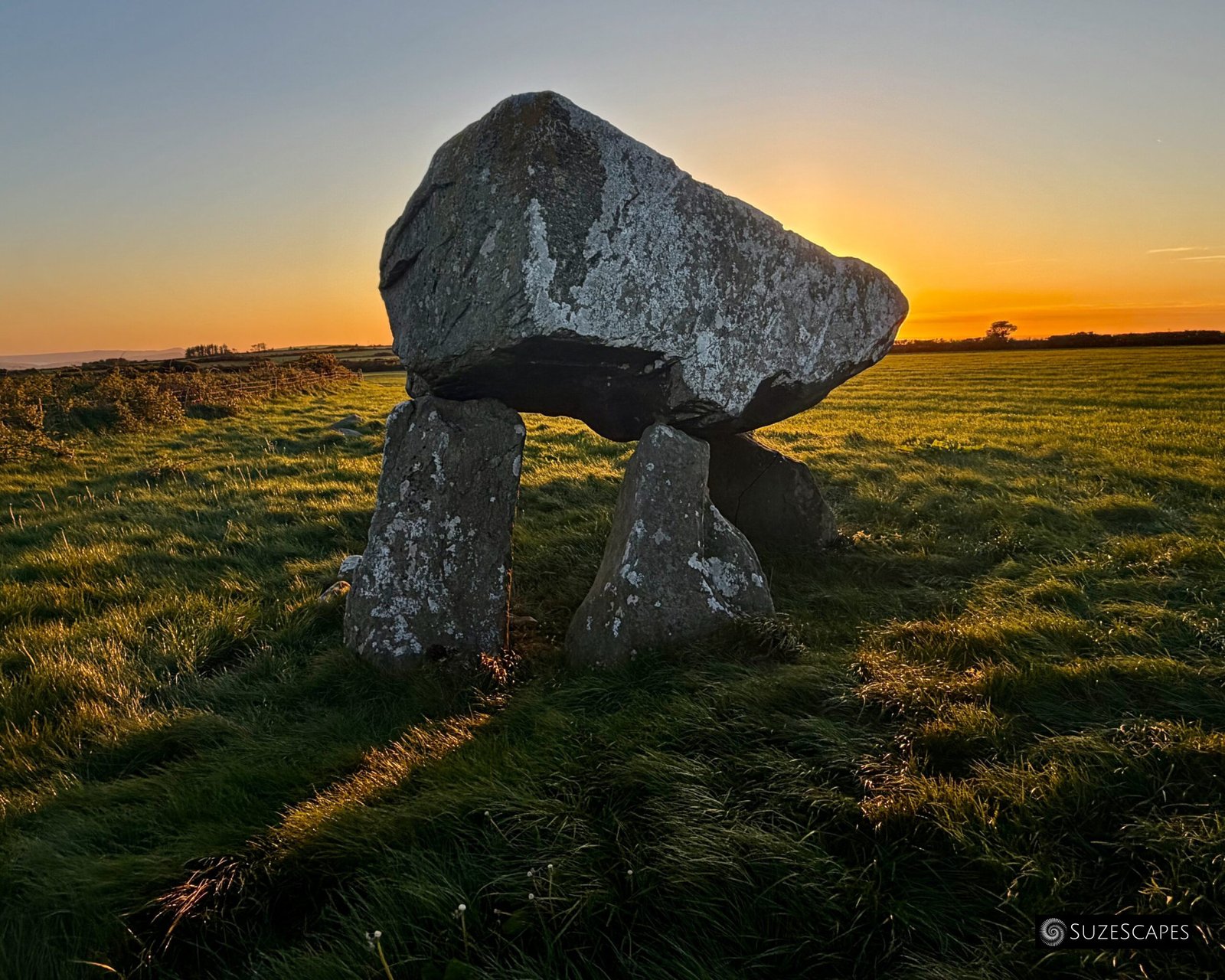 Golden light at Llech y Drybedd cromlech, Pembrokeshire, Wales